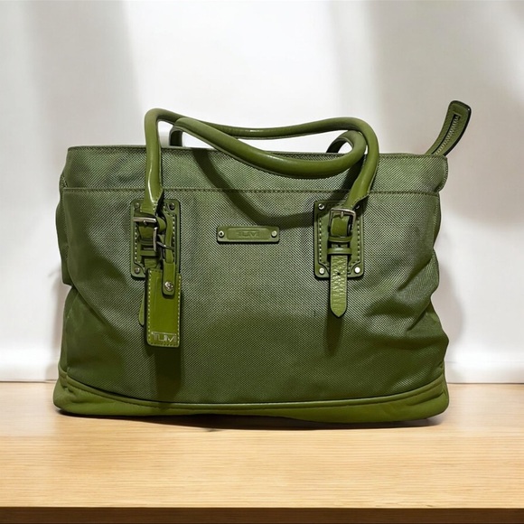 Tumi Rare Ballistic Alpha Leather Two Handle Green Tote Purse Carryon Luggage - Picture 2 of 16